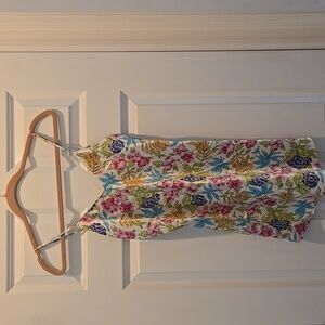 Vintage Y2K Mini Slip Dress S Vneck Floral Sleeveless Printed Satin Multicolored